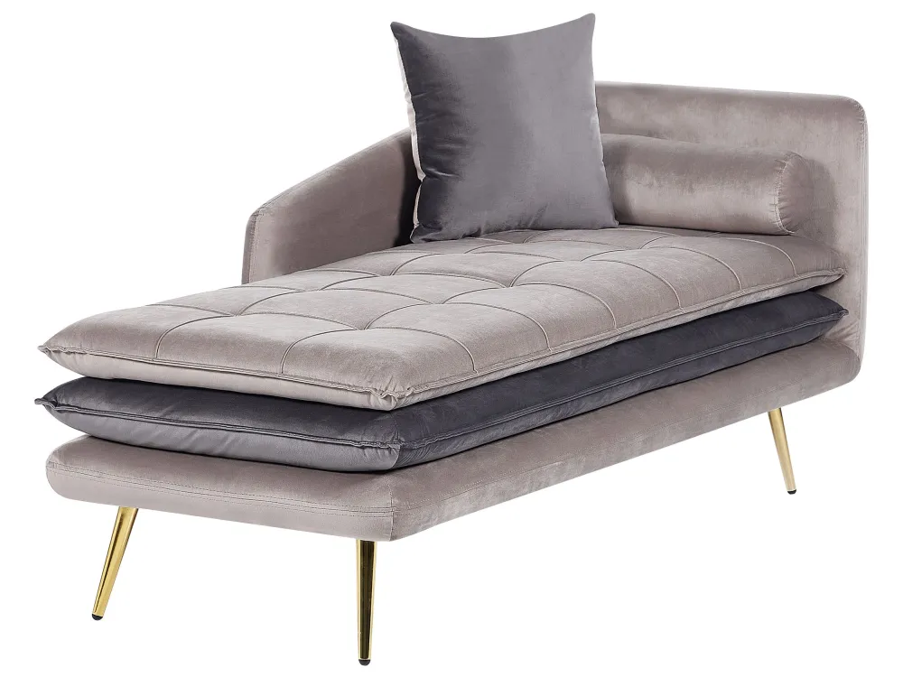 Right Hand Velvet Chaise Lounge Panna and Grey GONESSE