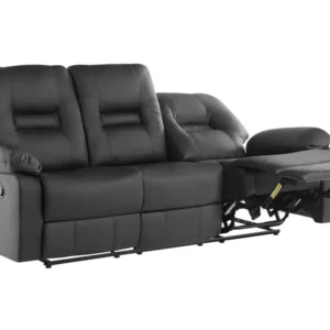 3 Seater Faux Leather Manuale Recliner Sofa Black BERGEN