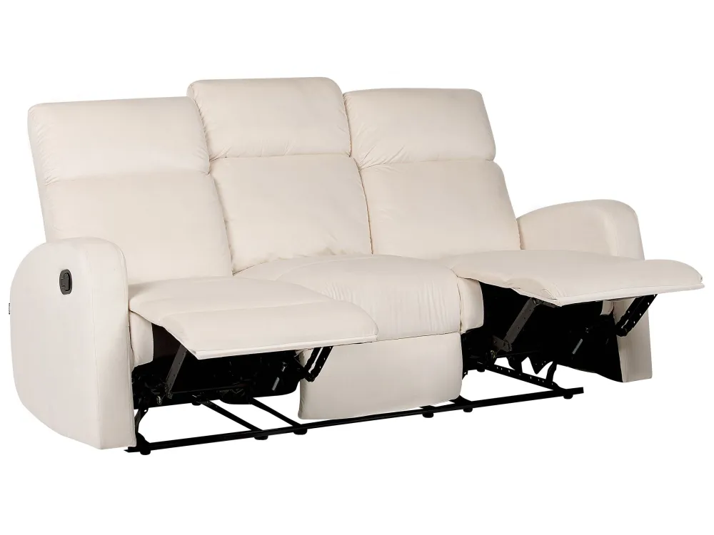 3 Seater Velvet Meccanico Recliner Sofa White VERDAL