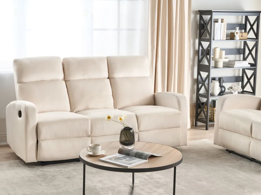 3 Seater Velvet Meccanico Recliner Sofa White VERDAL