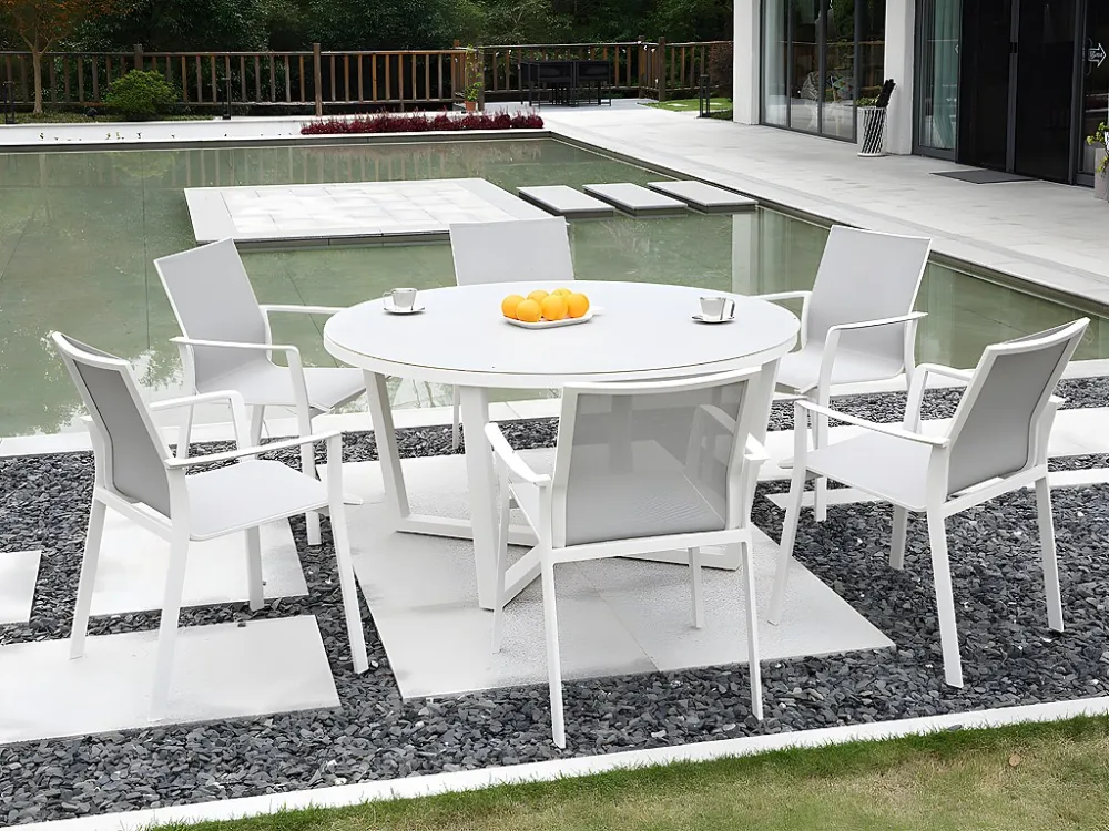 Sedia da giardino impilabile Alluminio e Textilene Grigio e Bianco Lotto di 2 MANAUS