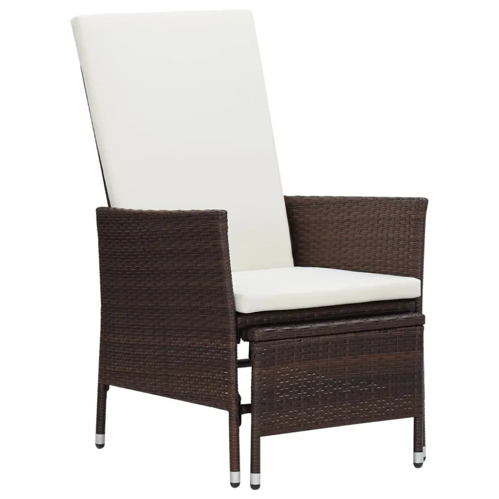 Sedia da Giardino Reclinabile con Cuscino Polyrattan Marrone