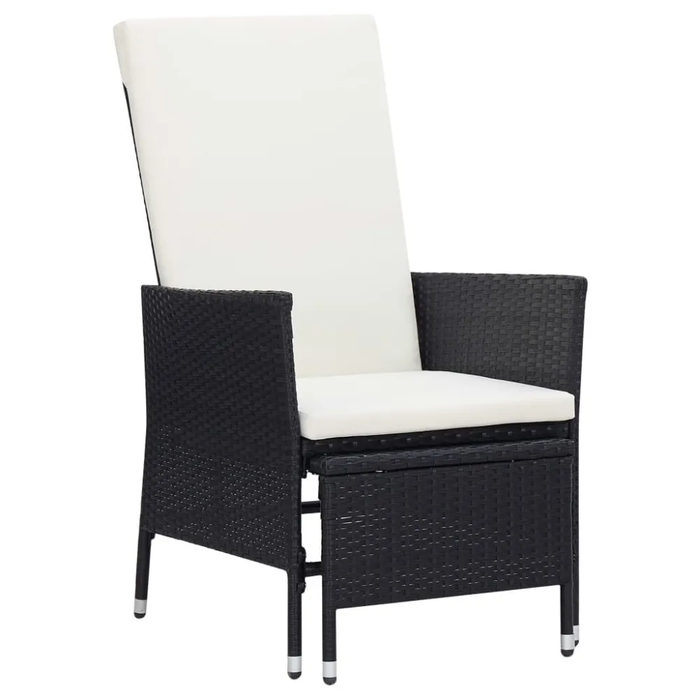 Sedia da Giardino Reclinabile con Cuscino Polyrattan Nero