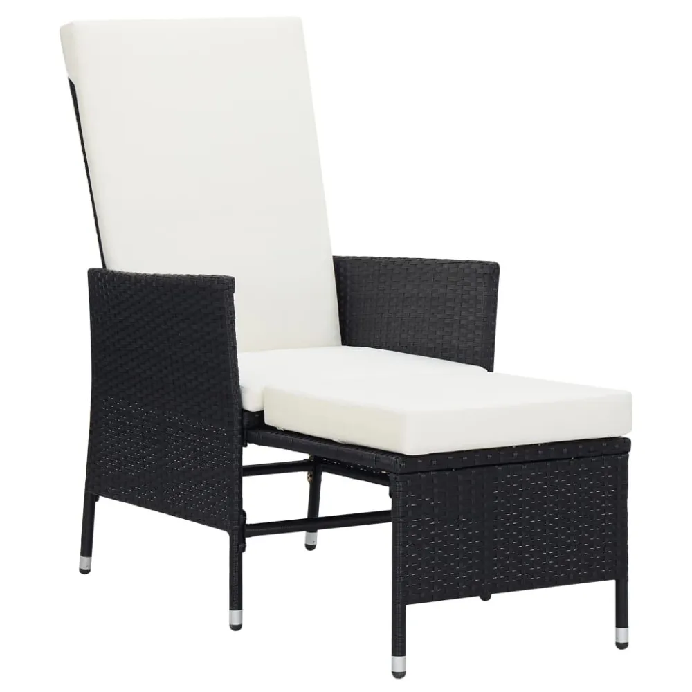 Sedia da Giardino Reclinabile con Cuscino Polyrattan Nero