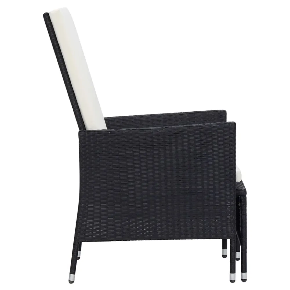 Sedia da Giardino Reclinabile con Cuscino Polyrattan Nero
