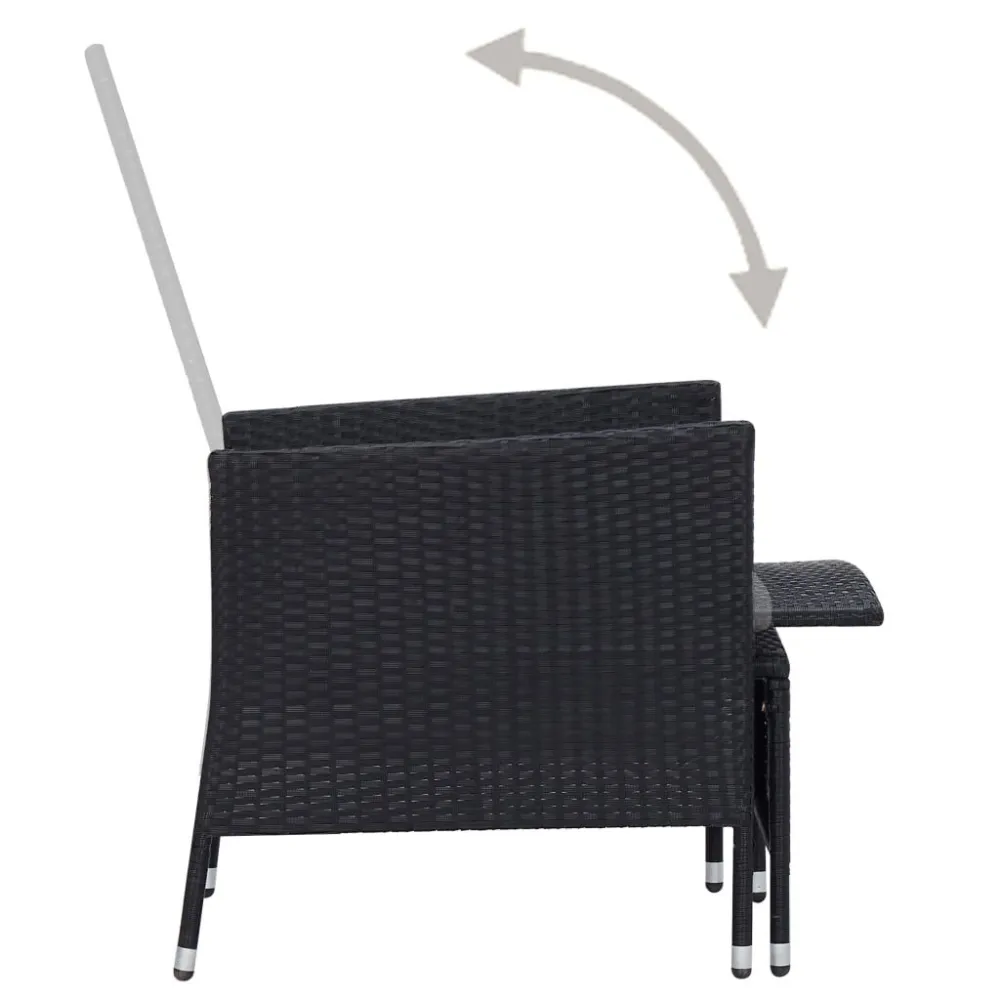 Sedia da Giardino Reclinabile con Cuscino Polyrattan Nero