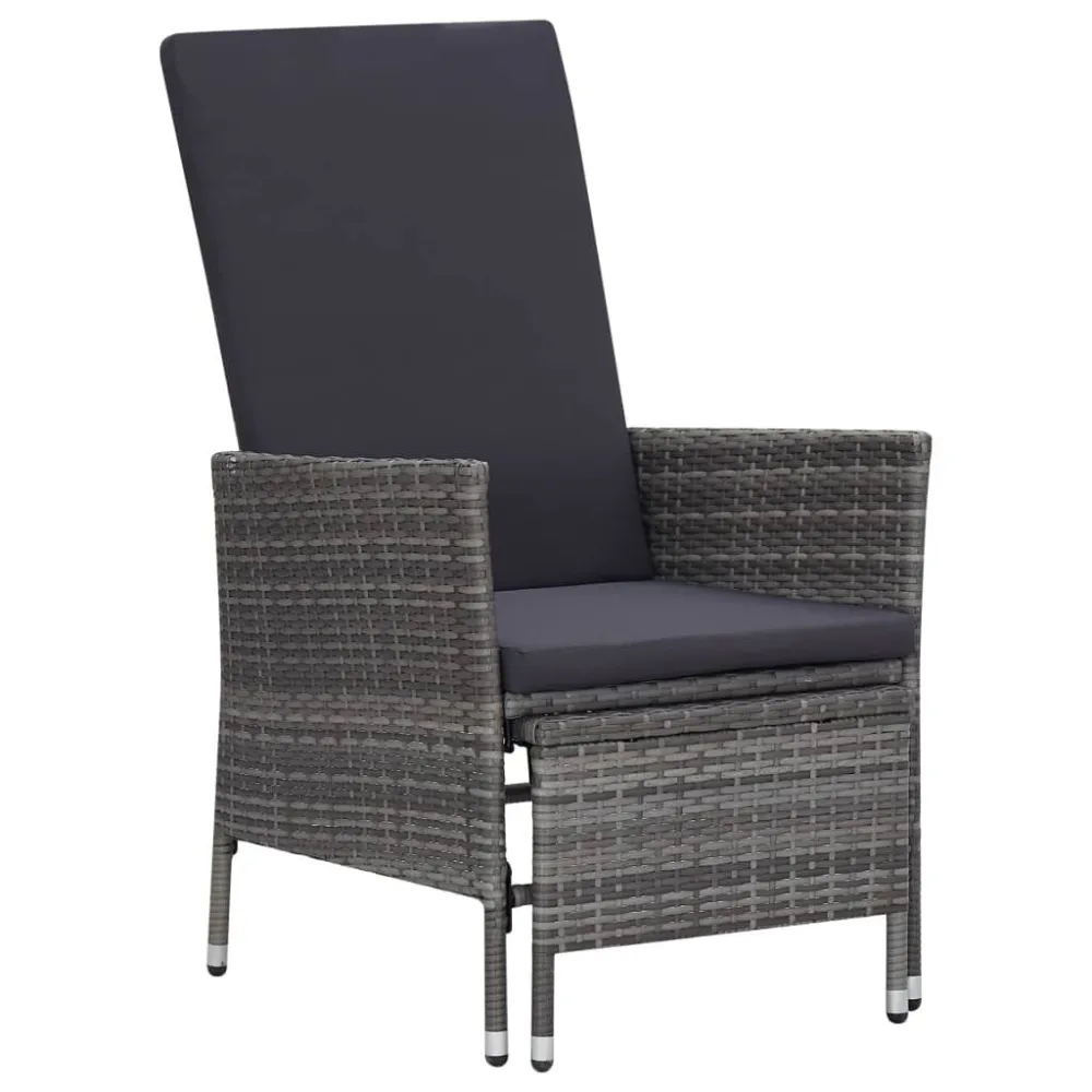Sedia da Giardino Reclinabile con Cuscino Polyrattan Grigio