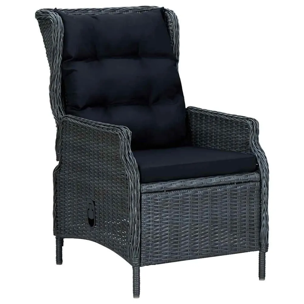 Sedia da Giardino Reclinabile e Cuscino Polyrattan Grigio Fosco
