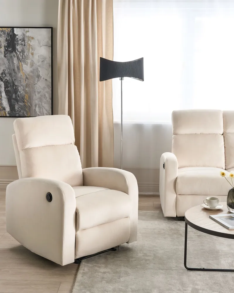 Sedia reclinabile elettrica VERDAL Velluto Crema