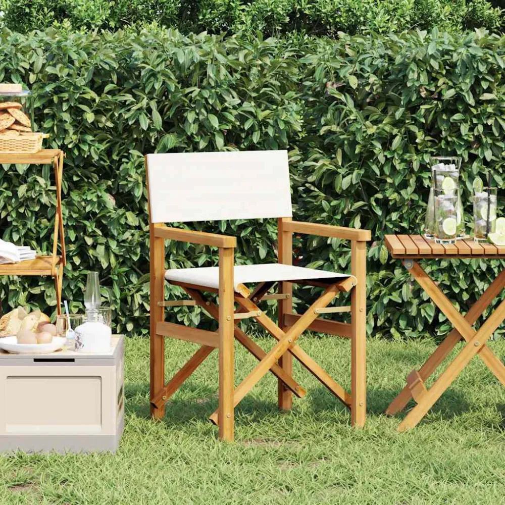 Sedia da Regista Pieghevole Crema Legno Massello di Teak