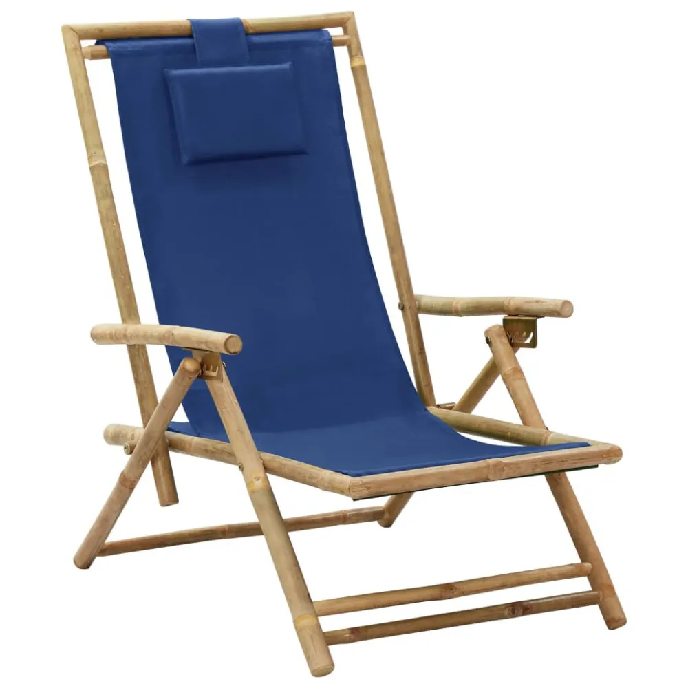 Sedia Relax reclinabile Blu Marino Bambù e Tessuto