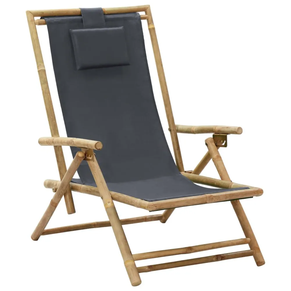 Sedia Relax reclinabile Grigio Cupo Bambù e Tessuto
