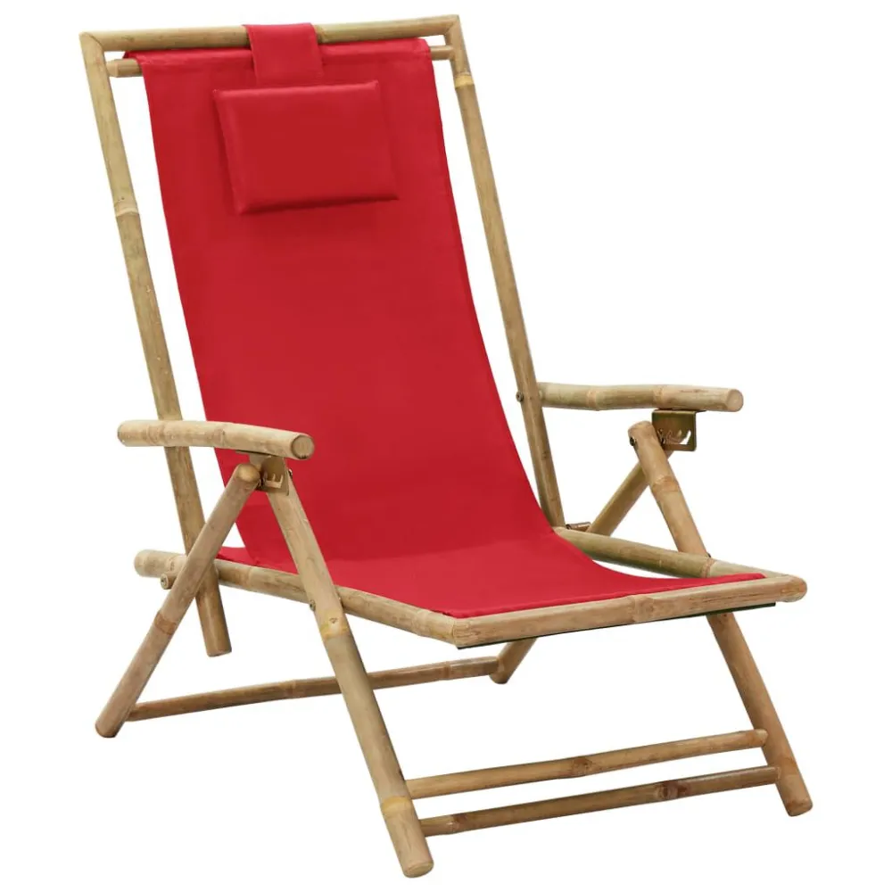 Sedia Relax Reclinabile Rossa Bambù e Tessuto