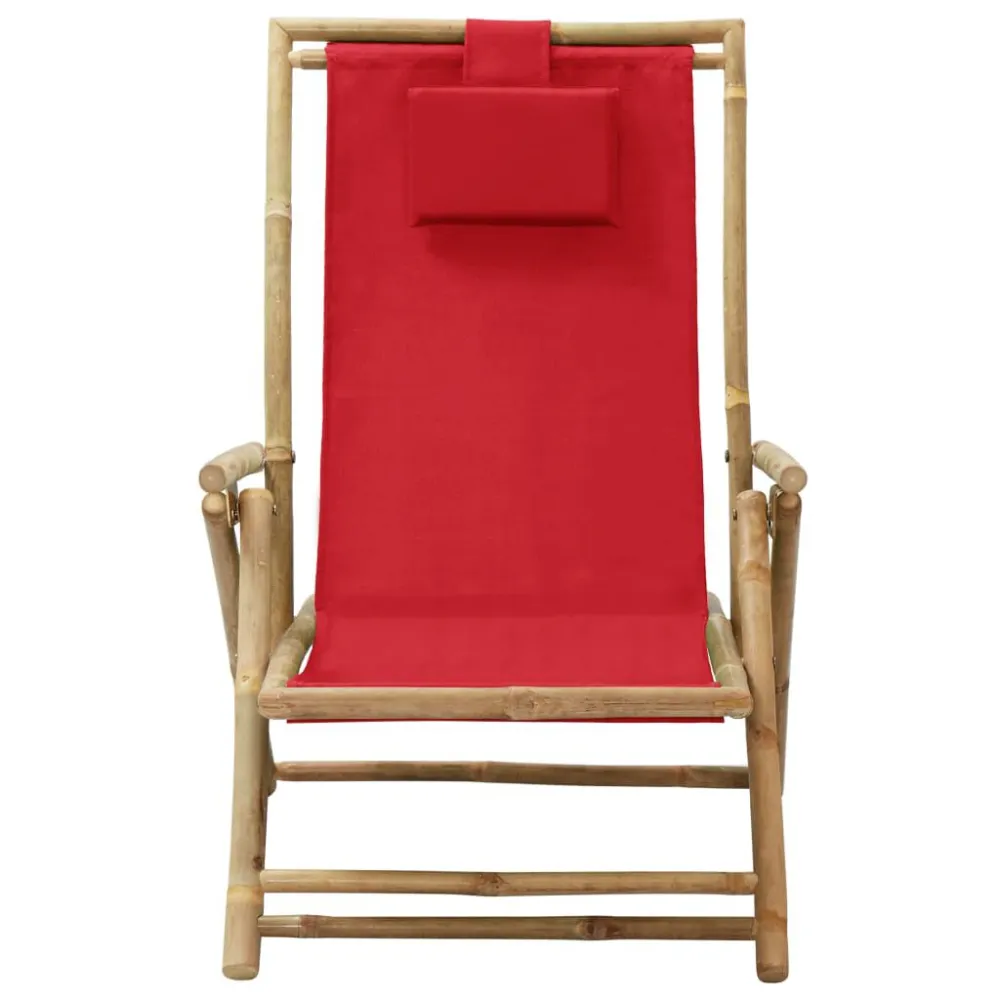 Sedia Relax Reclinabile Rossa Bambù e Tessuto