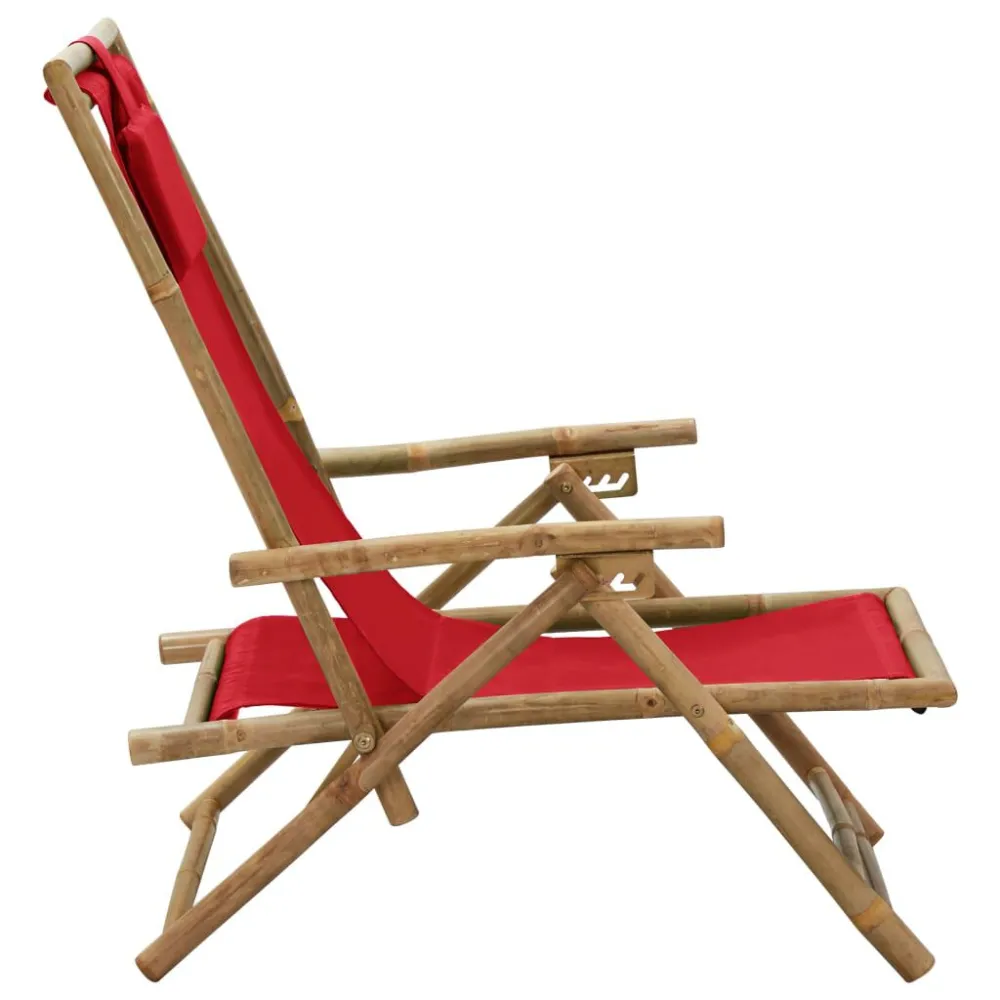 Sedia Relax Reclinabile Rossa Bambù e Tessuto
