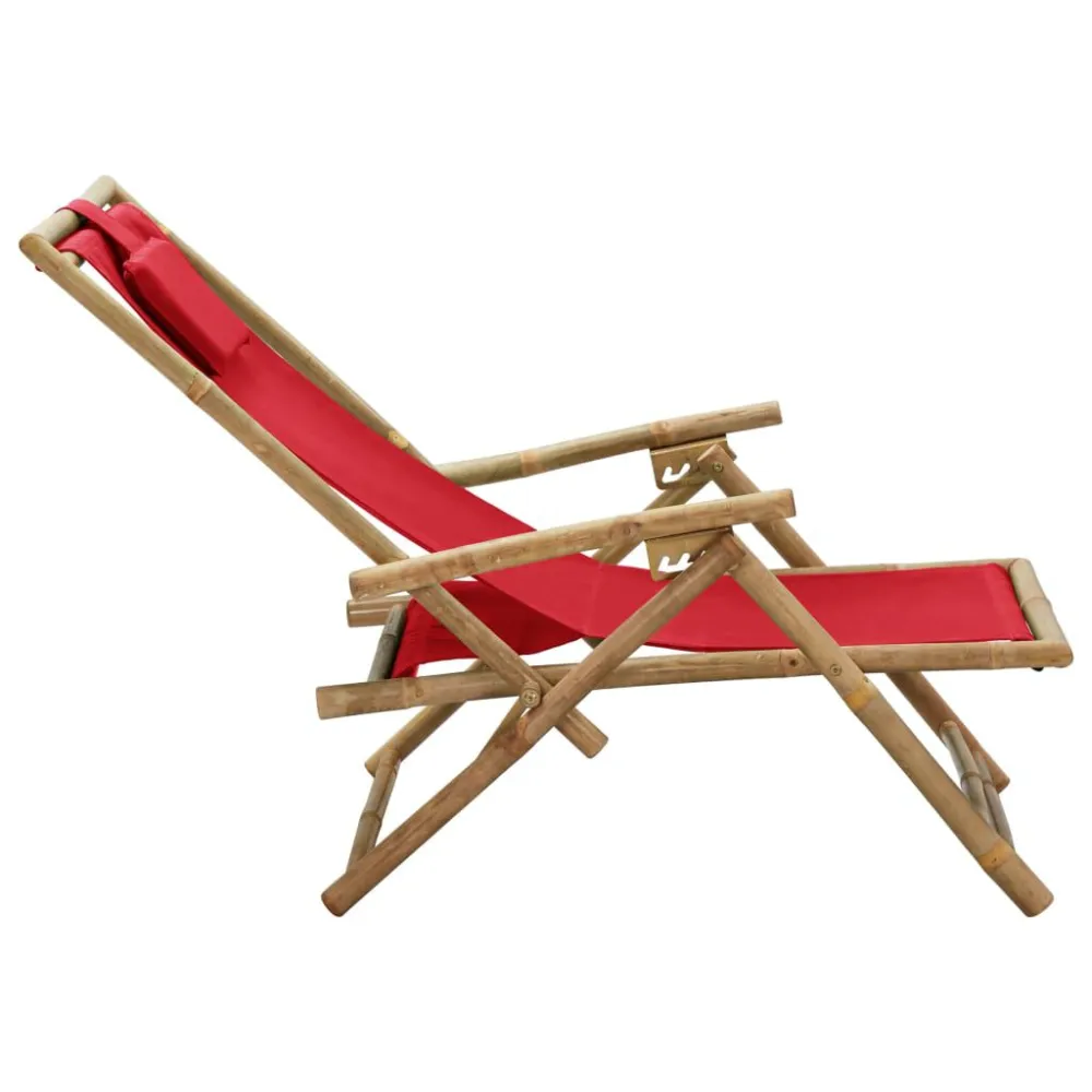 Sedia Relax Reclinabile Rossa Bambù e Tessuto