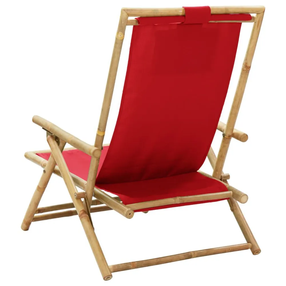 Sedia Relax Reclinabile Rossa Bambù e Tessuto