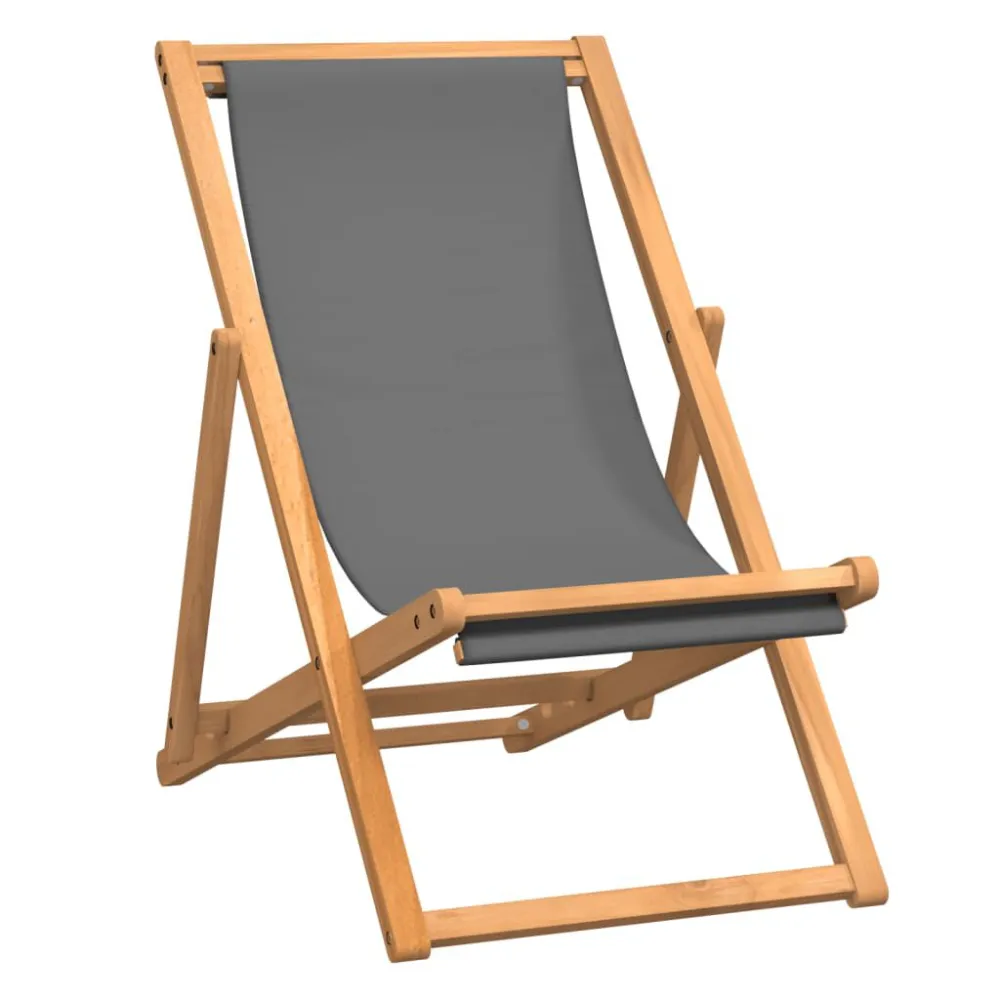 Sedia da Spiaggia Pieghevole Legno Massello di Teak Grigia