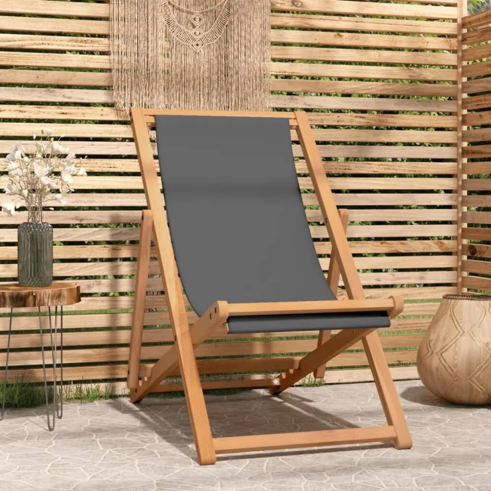 Sedia da Spiaggia Pieghevole Legno Massello di Teak Grigia
