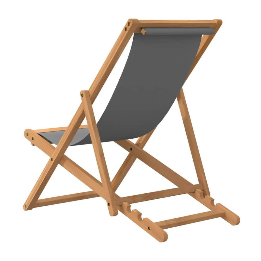 Sedia da Spiaggia Pieghevole Legno Massello di Teak Grigia