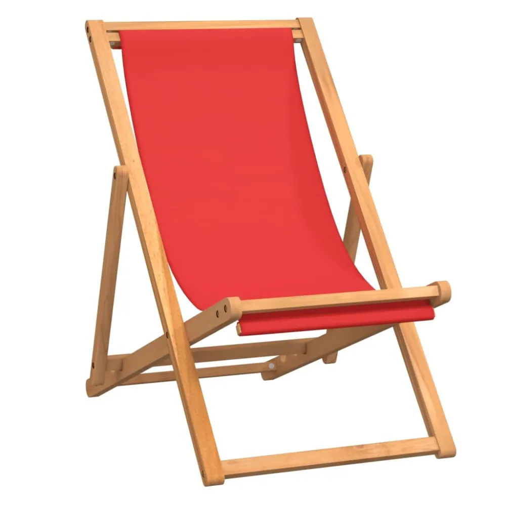 Sedia da Spiaggia Pieghevole Legno Massello di Teak Rossa