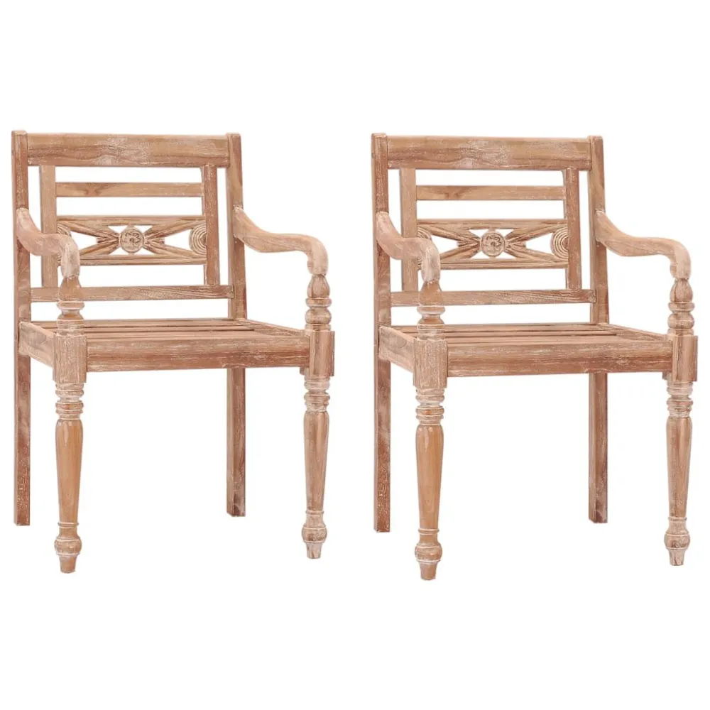 Sedie Batavia 2 pz Bianco Slavato Legno Massello di Teak