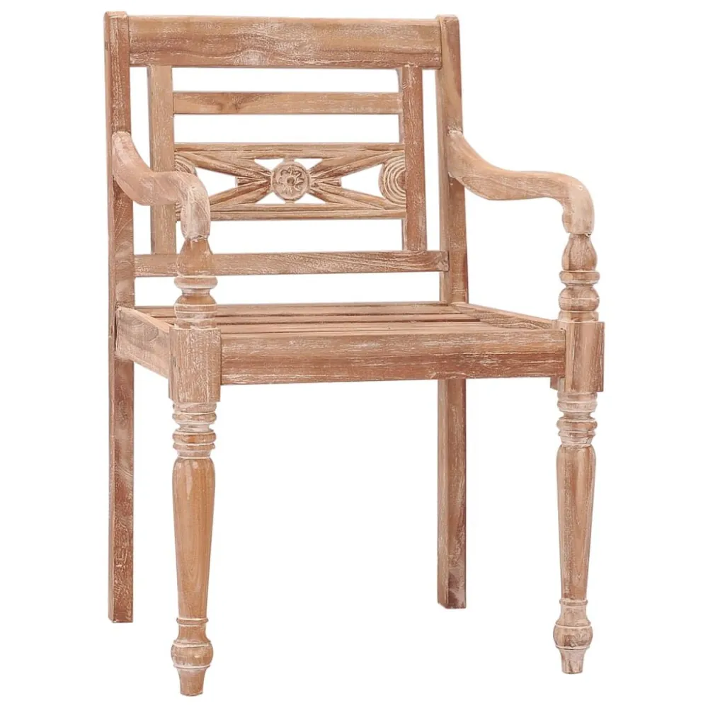 Sedie Batavia 2 pz Bianco Slavato Legno Massello di Teak