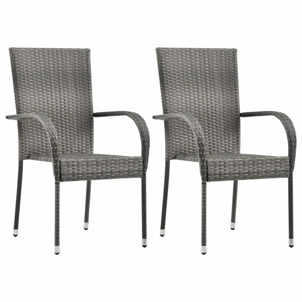 Sedie da Esterno Impilabili 2 pz Grigie Polyrattan