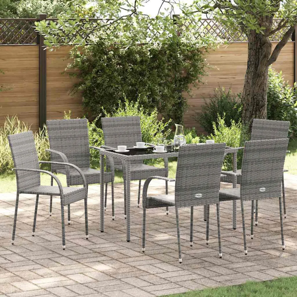 Sedie da Esterno Impilabili 6 pz Grigie Polyrattan