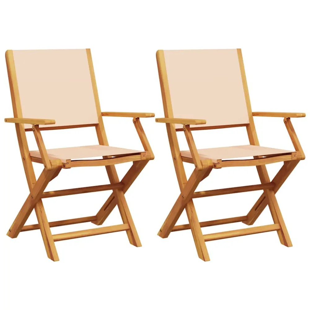 Sedie da Giardino 2pz Crema Legno Massello di Acacia e Tessuto