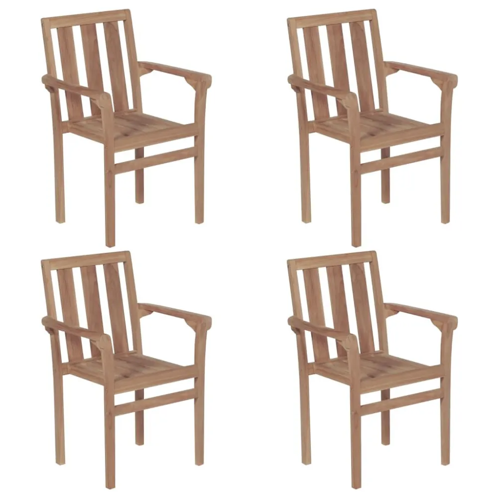 Sedie da Giardino Impilabili 4 pz Legno Massello di Teak