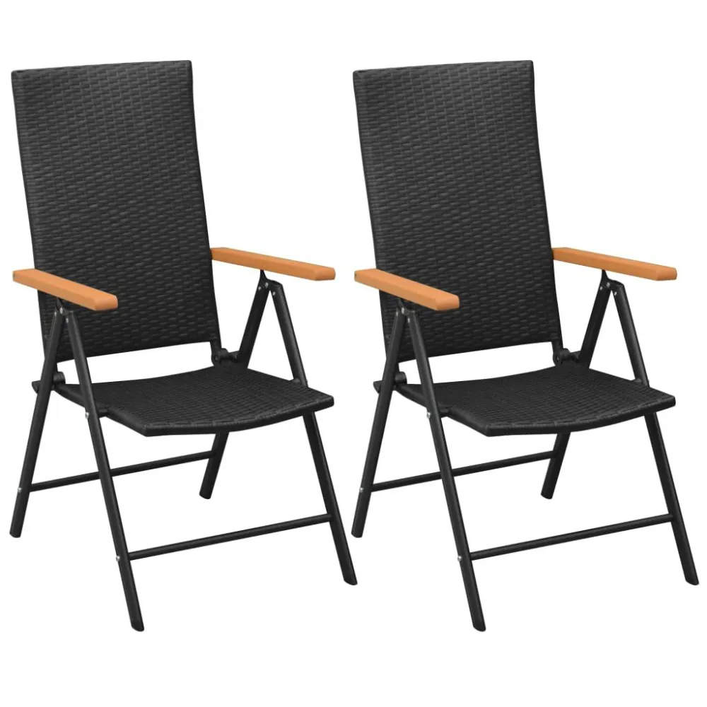 Sedie da Giardino Impilabili 2 pz Polyrattan Nere