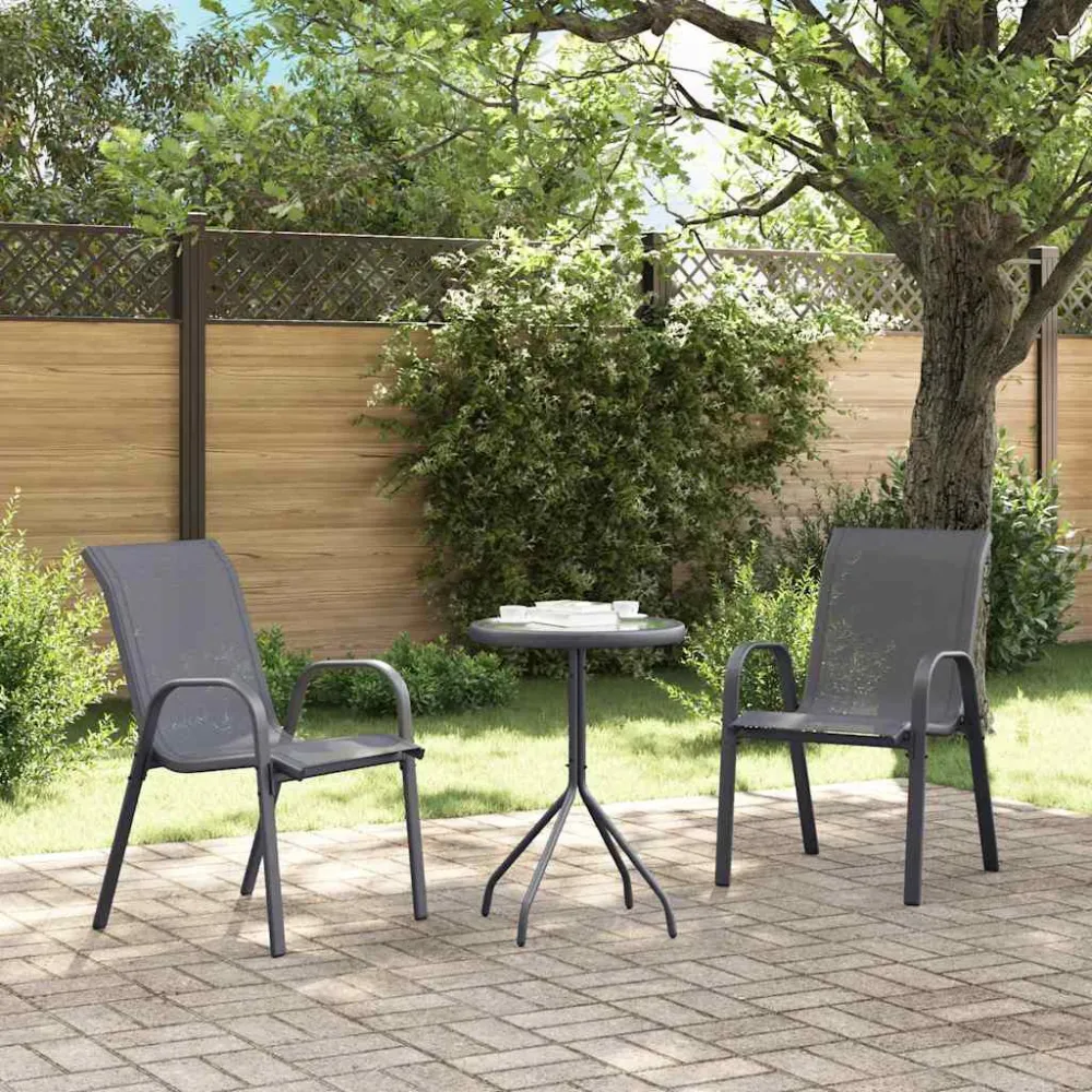 Sedie da Giardino Impilabili 2 pz Tessuto Textilene Grigio