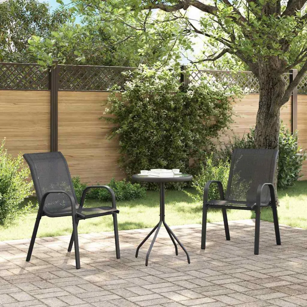 Sedie da Giardino Impilabili 2 pz Tessuto Textilene Nero
