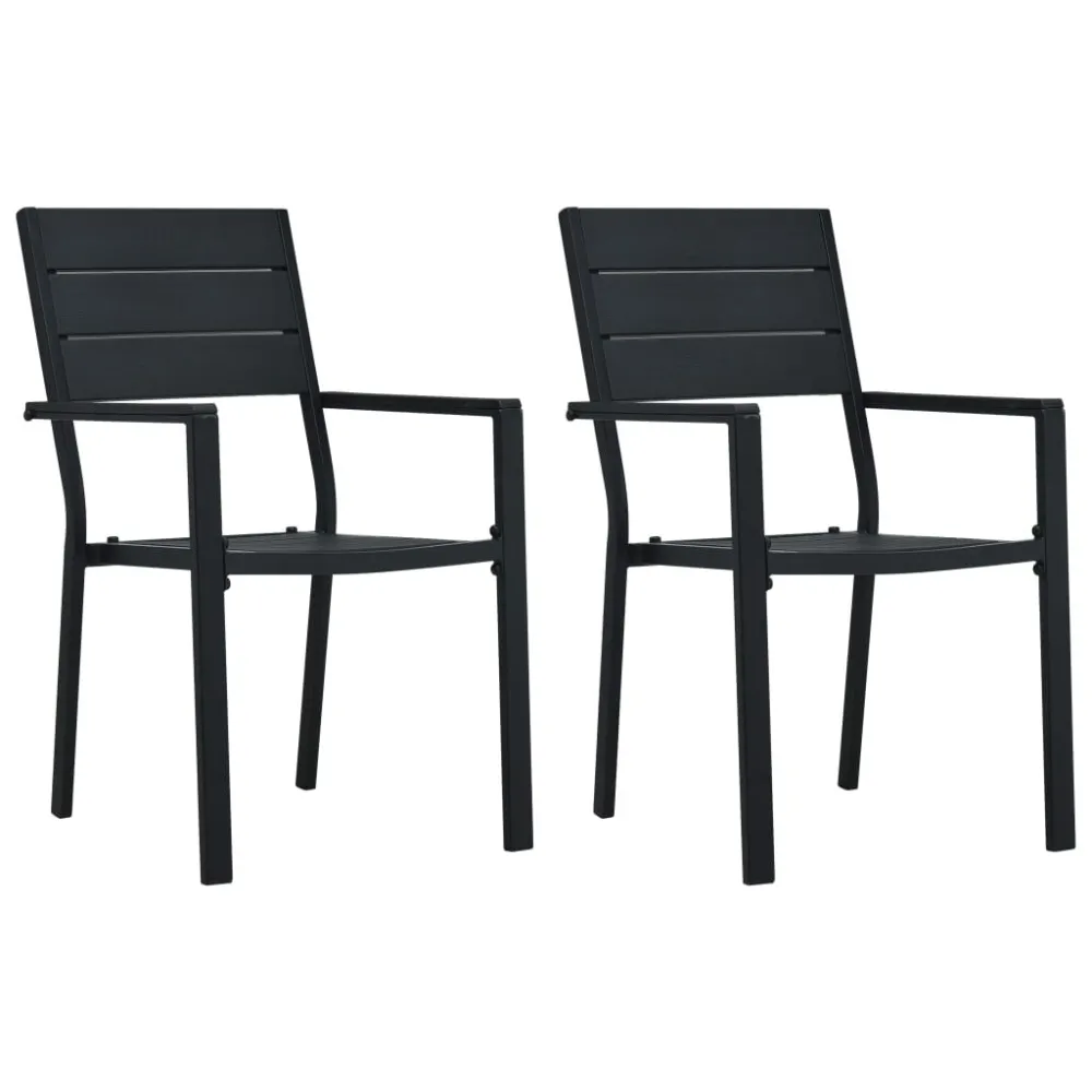 Sedie da Giardino 2 pz Nere HDPE Aspetto Legno