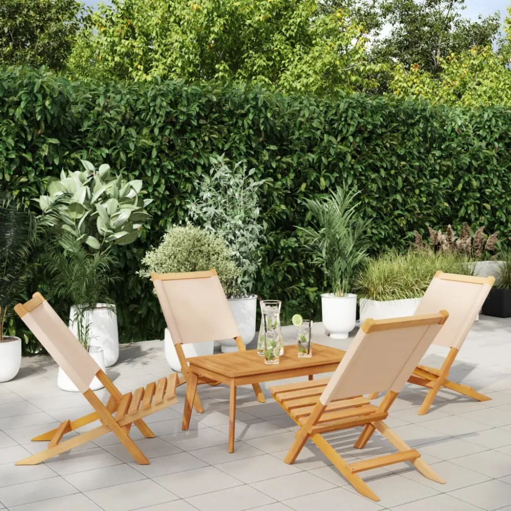 Sedie da Giardino Pieghevoli 4pz Sabbia Tessuto e Legno Massello