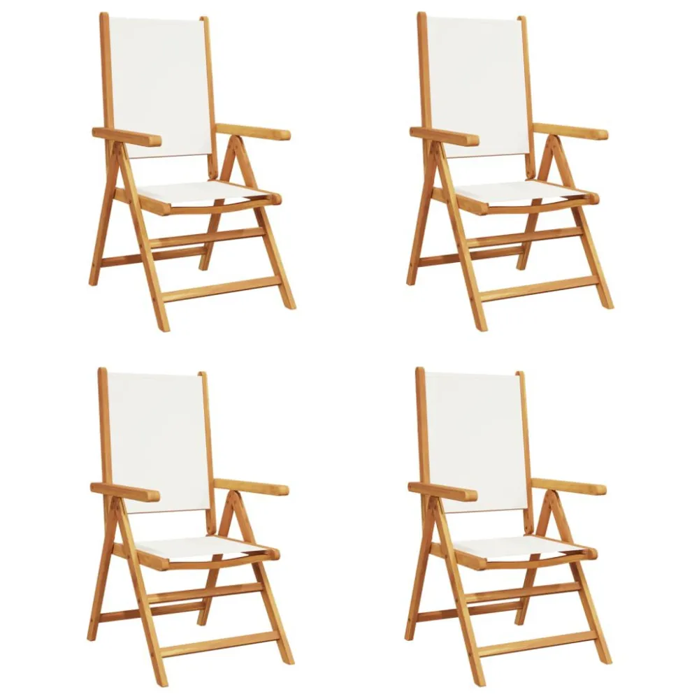 Sedie da Giardino Reclinabili 4pz Bianco Crema Tessuto e Legno