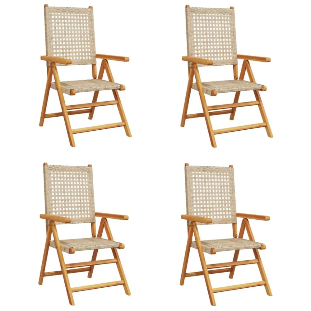 Sedie Giardino Reclinabili 4pz Nocciola Polyrattan Legno Massello