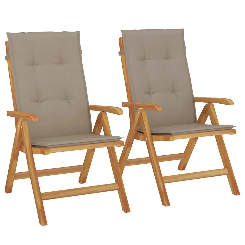 Sedie da Giardino Reclinabili con Cuscini 2 pz Legno di Teak