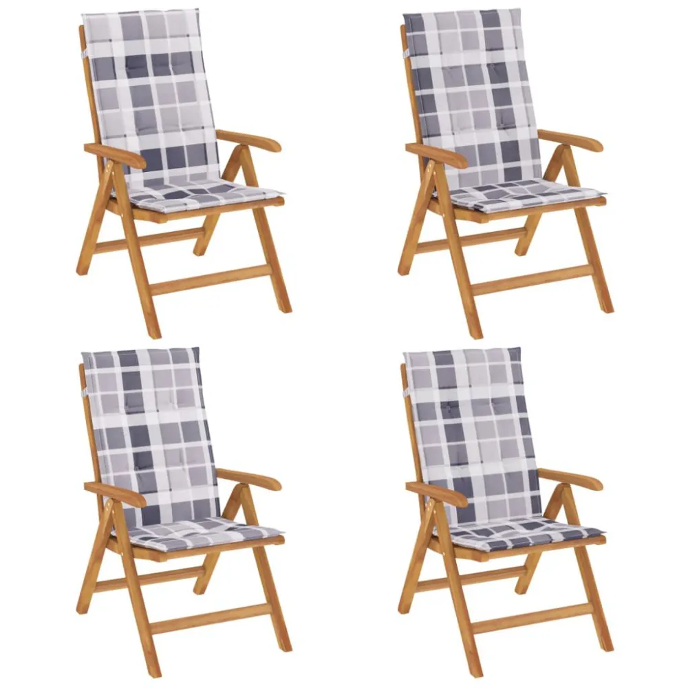 Sedie da Giardino Reclinabili con Cuscini 4 pz Legno di Teak