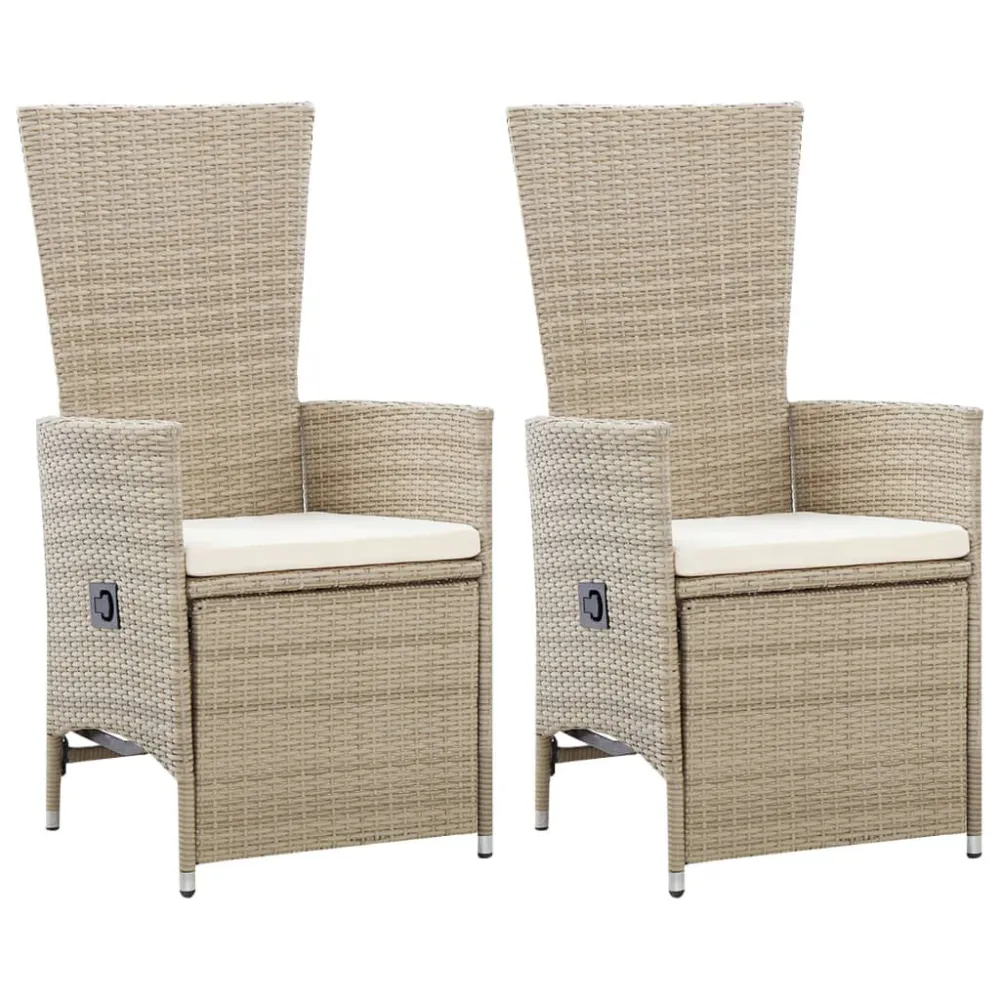 Sedie da Giardino Reclinabili 2 pz con Cuscini Polyrattan Sabbia