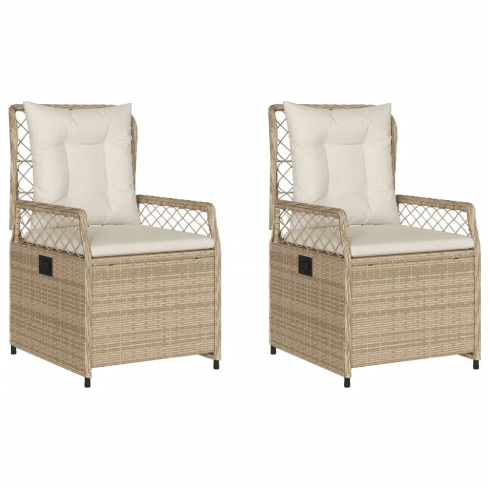 Sedie da Giardino Reclinabili 2 pz Panna Polyrattan
