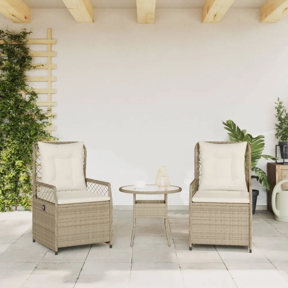 Sedie da Giardino Reclinabili 2 pz Panna Polyrattan