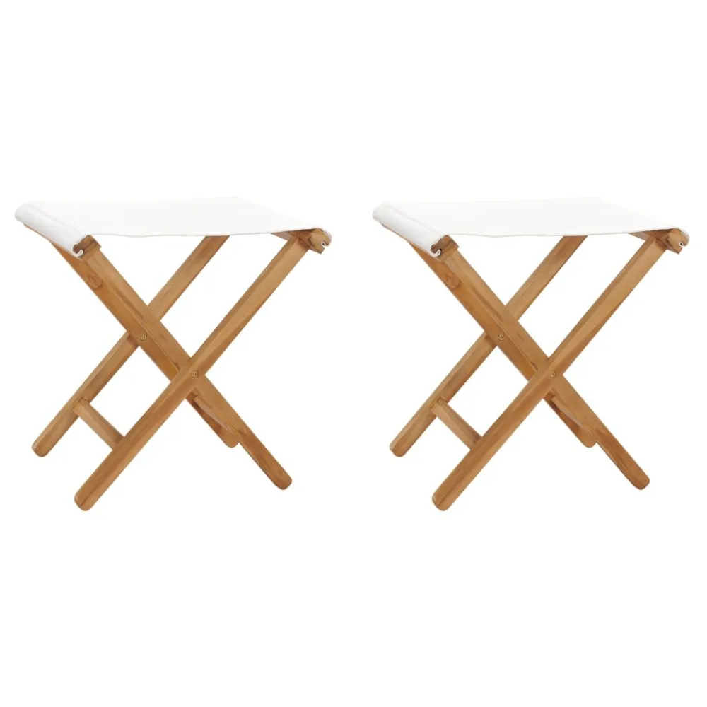 Sedie Pieghevoli 2 pz Legno di Teak e Tessuto Bianco Crema