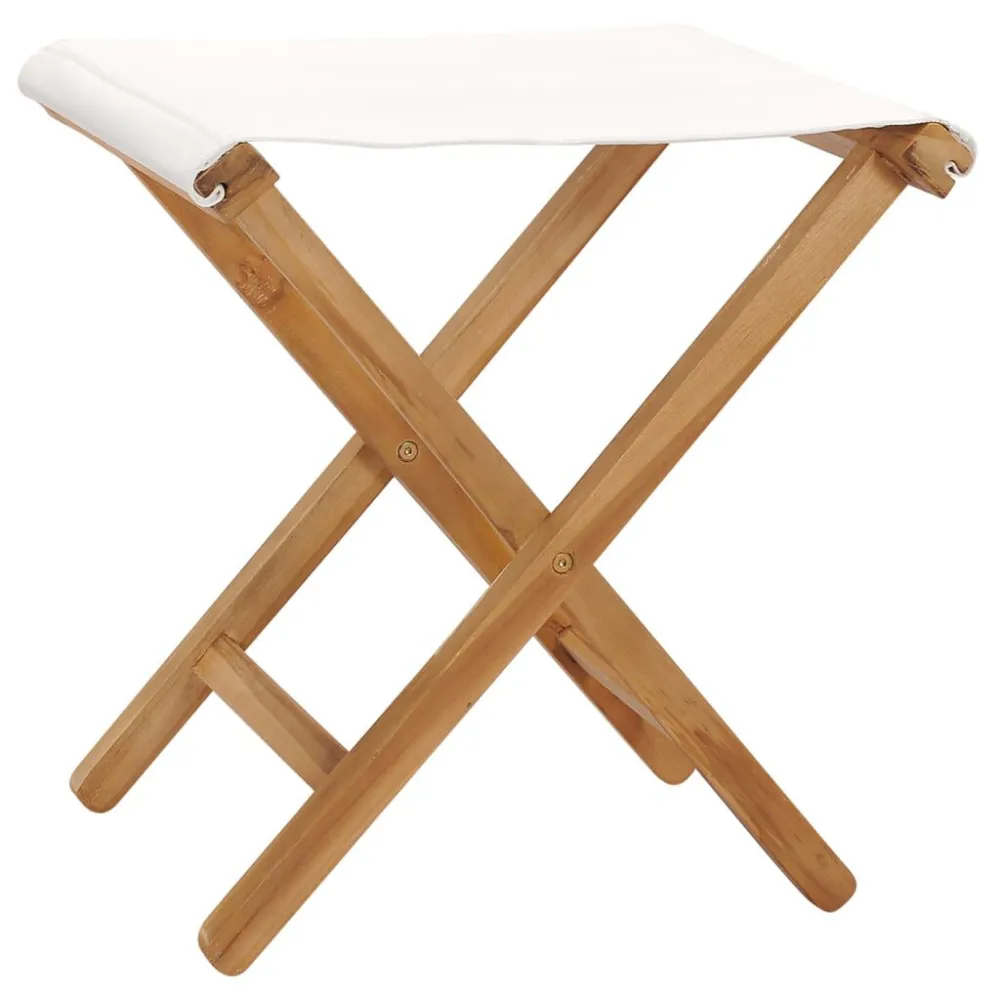 Sedie Pieghevoli 2 pz Legno di Teak e Tessuto Bianco Crema