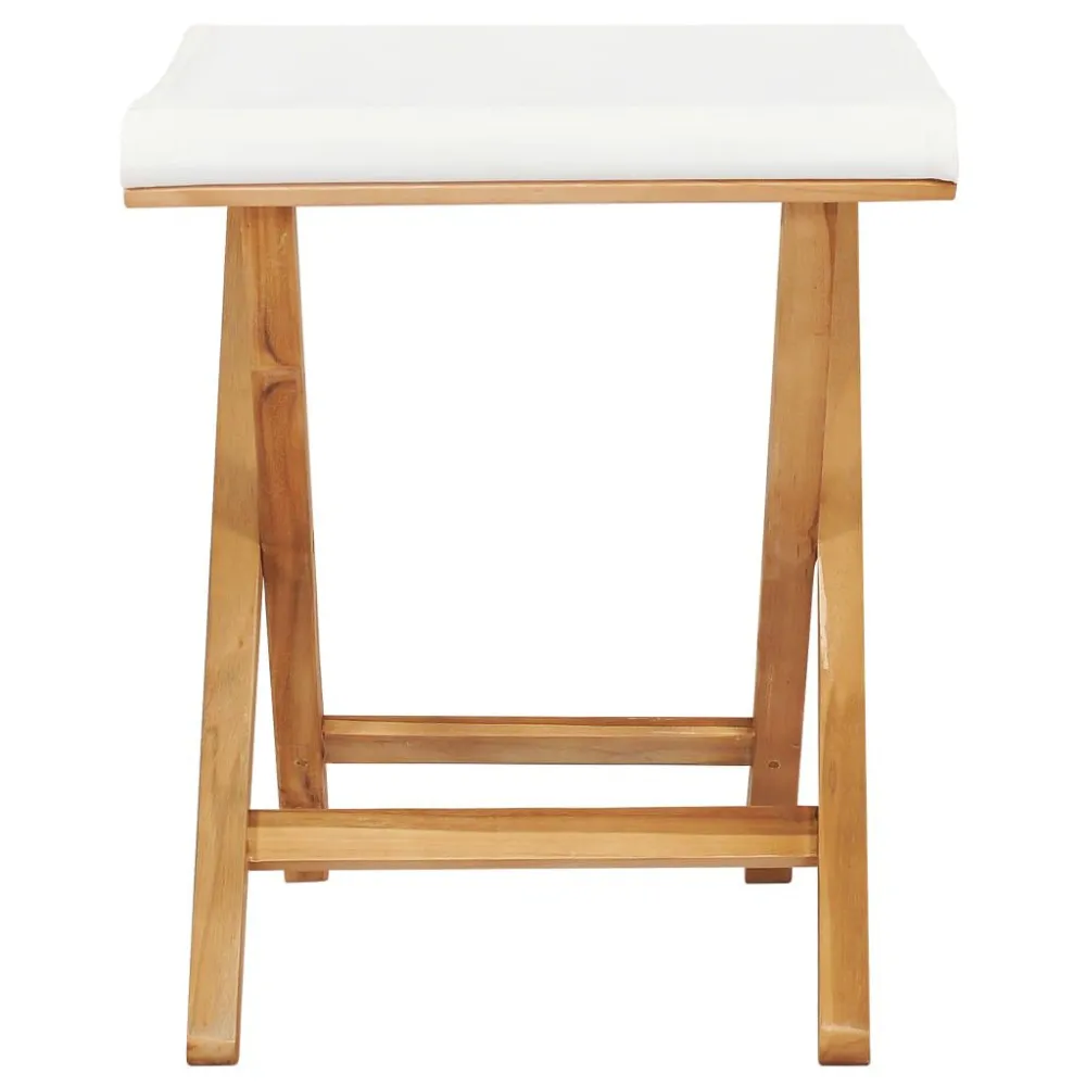 Sedie Pieghevoli 2 pz Legno di Teak e Tessuto Bianco Crema