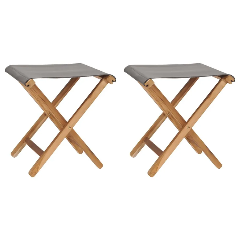 Sedie Pieghevoli 2 pz Legno di Teak e Tessuto Grigio Tenebroso