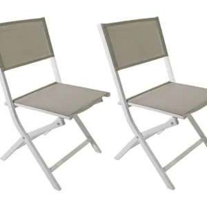 Sedie Pieghevoli Rebecca Mobili Ilomba 84x48x57 Alluminio Poliestere Bianco Beige Innovativo SET 2 pezzi Da Montare