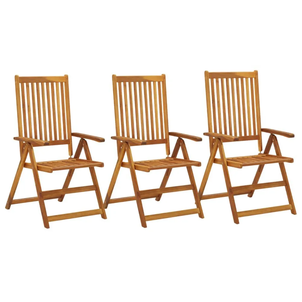 Sedie Reclinabili da Giardino 3 pz Legno Massello di Acacia