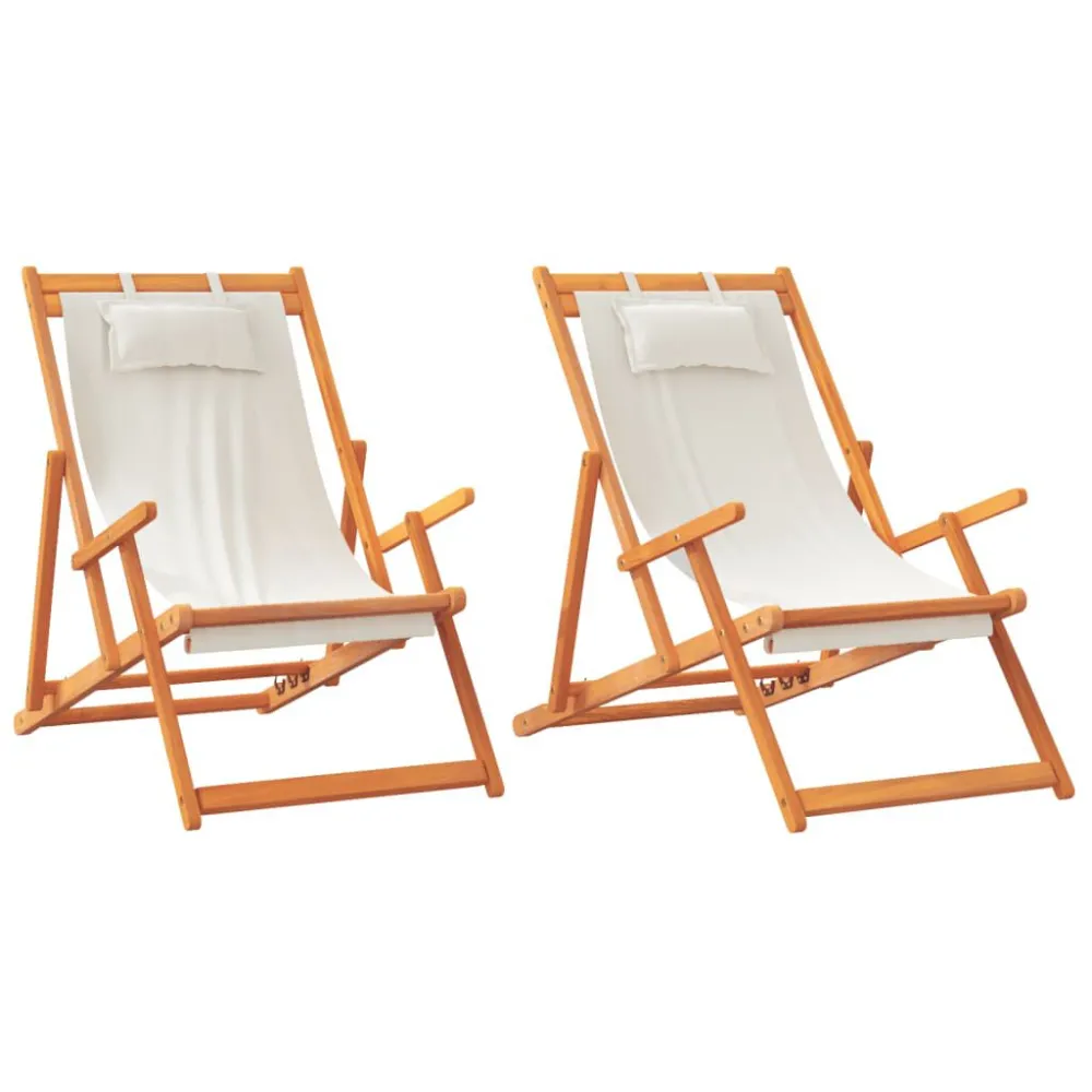 Sedie da Spiaggia Pieghevoli 2 pz Crema Tessuto